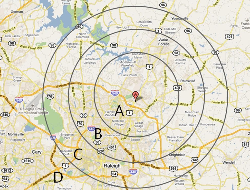 Dryer repair service area map for Raleigh and Wake Forest NC